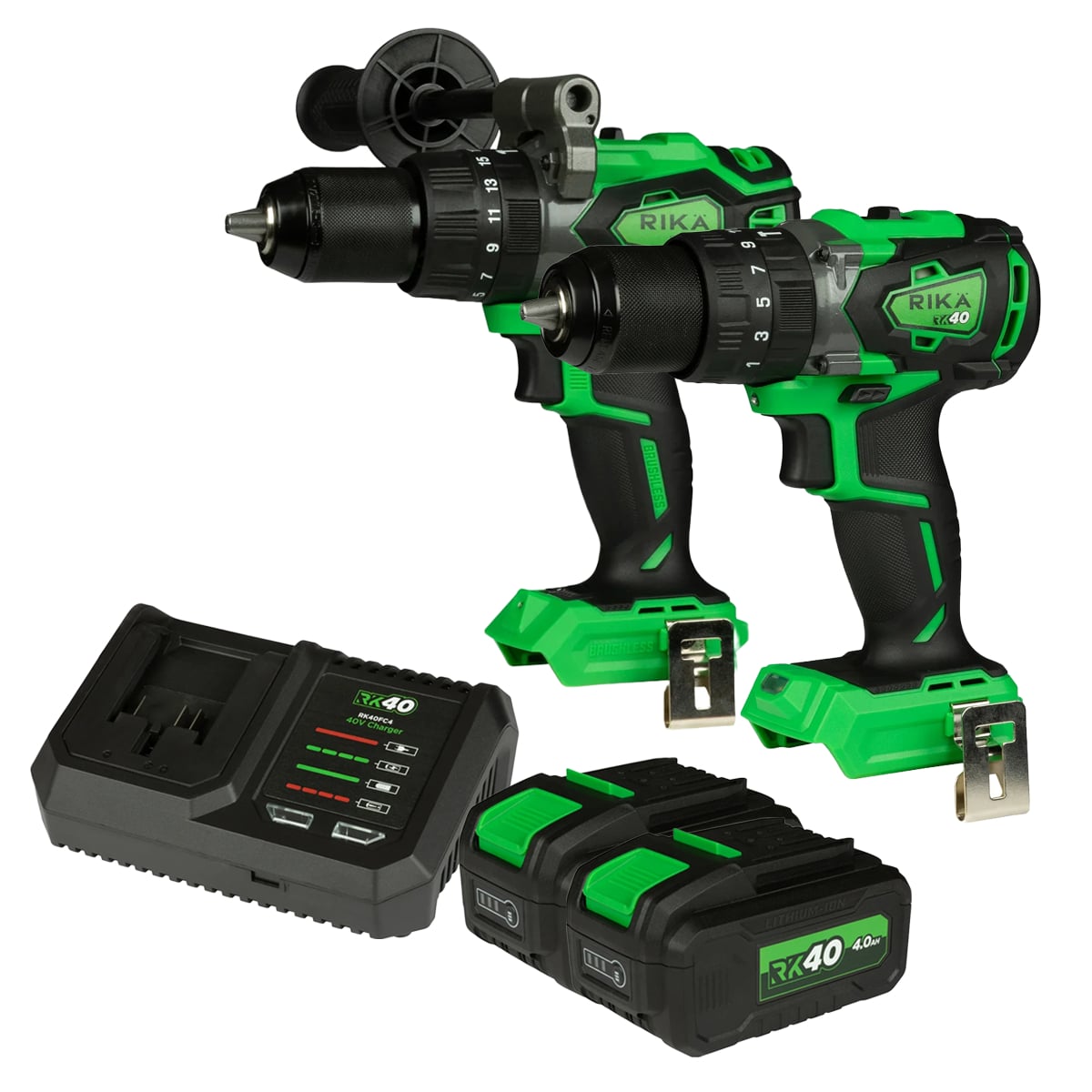 Rikä RK40 40V Light & Heavy Drill Kit - Extended Runtime | 79Nm + 150Nm Drills | Brushless | 2x 4.0Ah Batteries